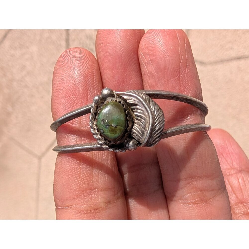 Navajo Sterling Silver & Turquoise Kids cuff Open Bracelet Native American 6.7g